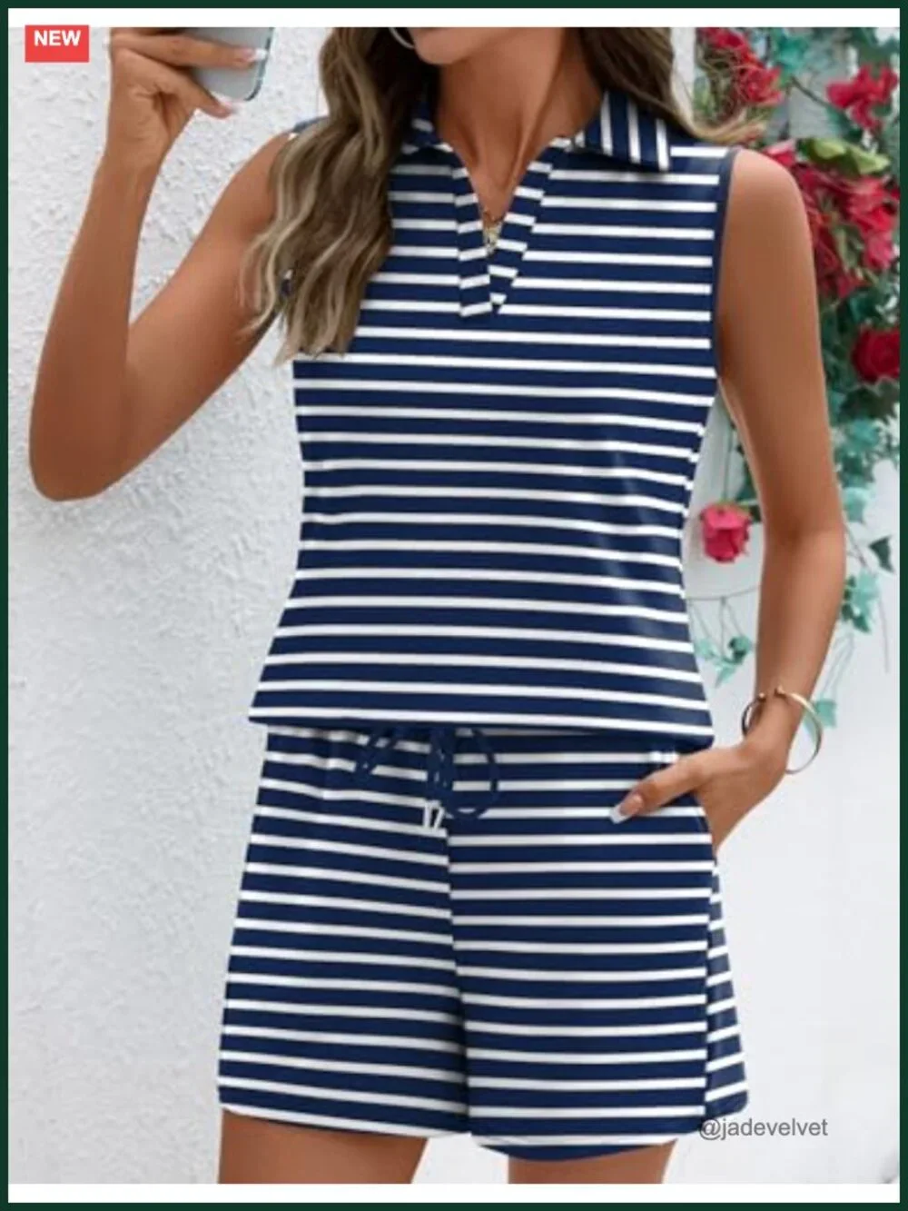 Two Piece Lounge Set Sleeveless V Neck Top and Drawstring Shorts